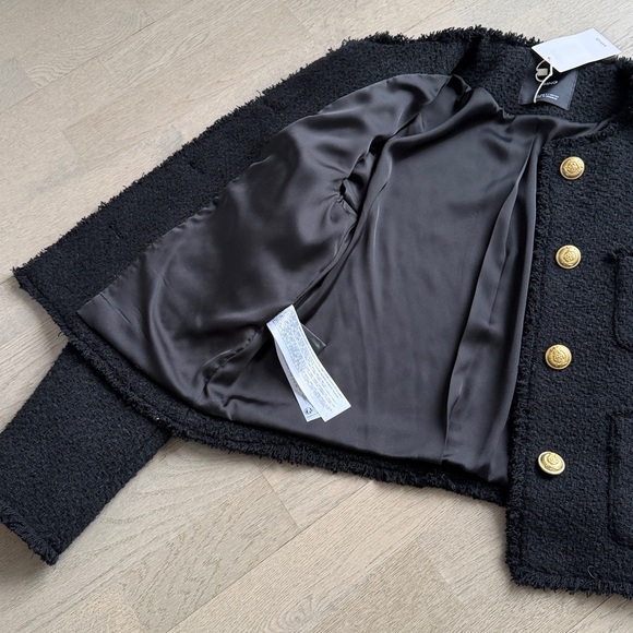 Mango Jackets & Blazers - Black Tweed Jacket with Gold Buttons - Size Small